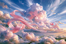 Pink Abstract Painting: Ribbon Dancing Through the Clouds