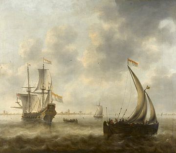 Gezicht op de schepen op een rivier, Jacob Adriaensz Bellevois