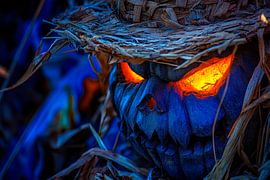 Griezelige pompoenhoofddecoratie in het donker van Poster Art Shop