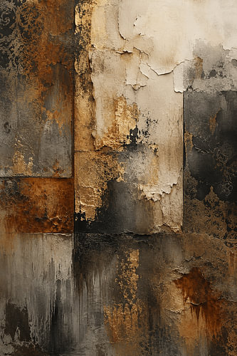 Rustic Elegance – Abstract Wall Art in Gold, Rust Brown and Black – Luxury Industrial Wall Decor
