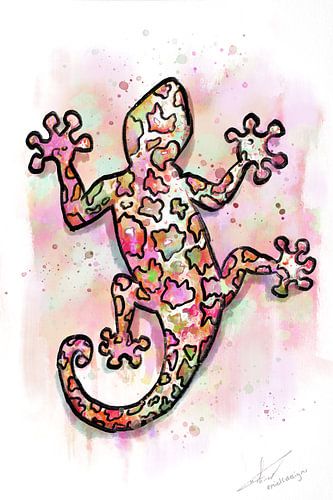Farbiger Gecko, Aquarellmalerei in tropischen Farben