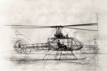 Gedetailleerde tekening, schets van een helikopter -  van Peter Pen tekeningen en schilderijen