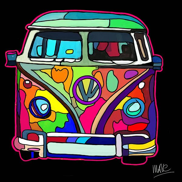 VW BUS abstract colourful painting of this oldtimer by MAVE