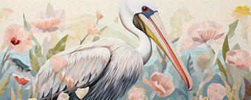 Pelican between Flowers by Wonderful Art