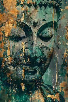 Mysterieuze Boeddha in rustieke kleuren van De Muurdecoratie
