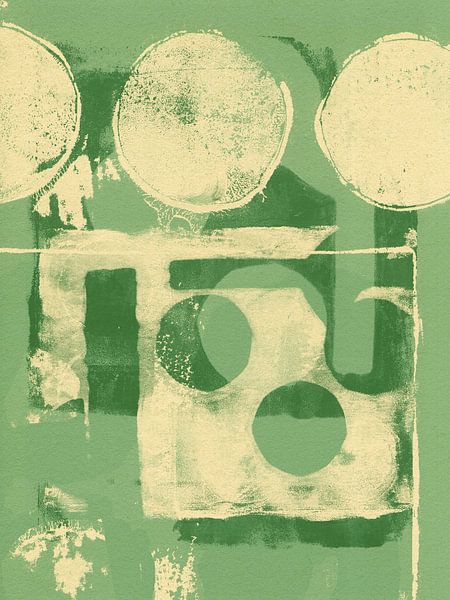 Abstract shapes in white and green. by Dina Dankers
