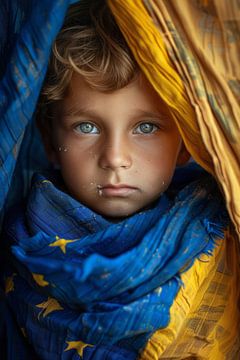 portrait with colours of the Ukrainian flag by Egon Zitter