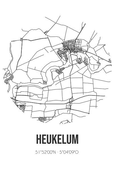 Heukelum (Gelderland) | Map | Black and White by Prints of Place