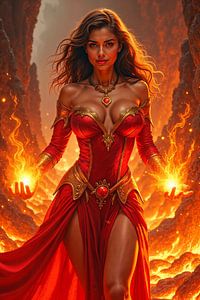 Fantasy Décoration Murale: SYRENA - La Sorcière de Feu dans le Royaume de Lave