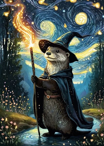 Tovenaar Otter met zijn staf - Sterrennacht van MIROKKU
