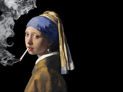 Vermeer La Jeune Fille à la Perle avec un joint sur Miauw webshop