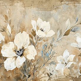 Weiße Blumen Beige von Kunst Laune