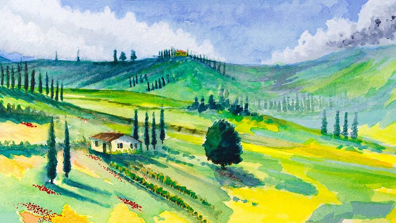 Onder de Toscaanse zon | Aquarel schilderij van WatercolorWall