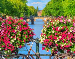 Bloemen op de gracht in Amsterdam van Dennis van de Water