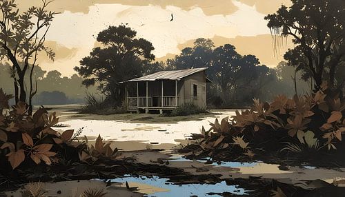 Eenzame hut op een eiland