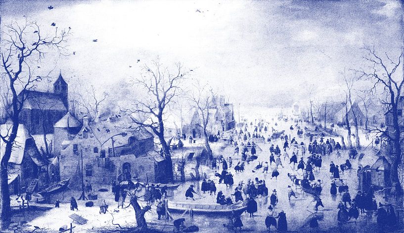 Winterlandschaft mit Schlittschuhläufern, Delfter Blau Illustration von Yanuschka | Fotografie Noordwijk