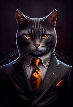Statig staand portret van een Kat in een pak van Maarten Knops
