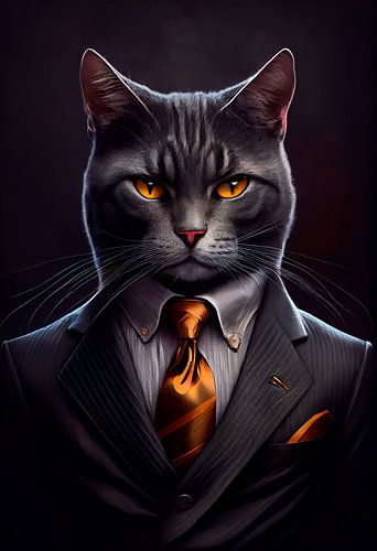 Stately standing portrait of a Cat in a Suit