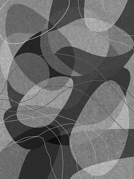 Zwart-witte organische vormen. Moderne abstracte retro geometrische kunst van Dina Dankers
