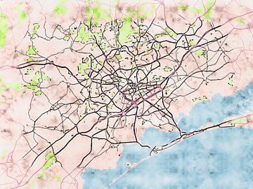 Kaart van Montpellier groot in de stijl 'Soothing Spring' van Maporia
