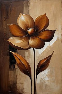 Sepia Abstract Flower in Stylish Art Deco by De Muurdecoratie