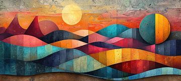 Abstracte Zonsondergang | Eclipse Over Chromatic Hills van Kunst Kriebels