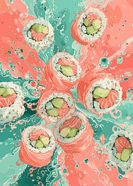 Schwungvolle Sushi-Rollen Illustration