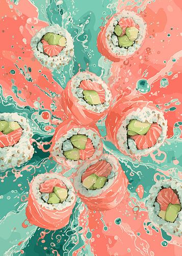 Illustration de rouleaux de sushi pleins d'élan