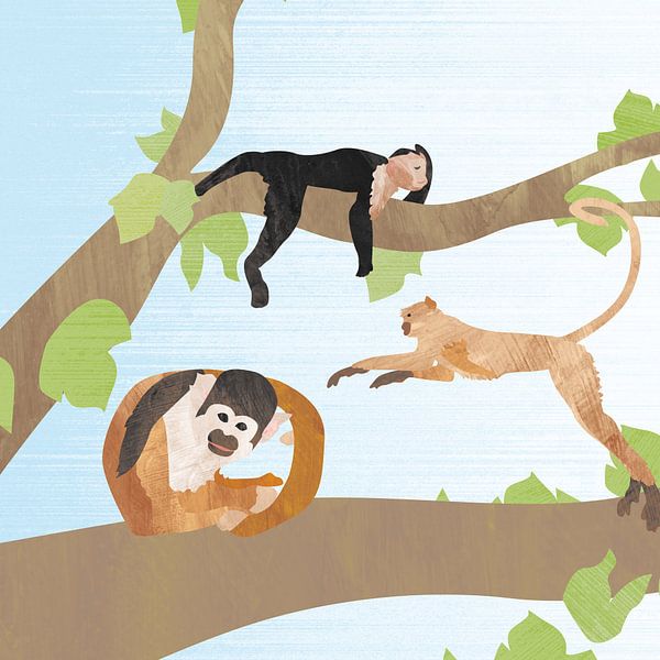 Vrolijke aapjes in boom van Karin van der Vegt
