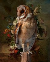 Barn owl in flower still life
