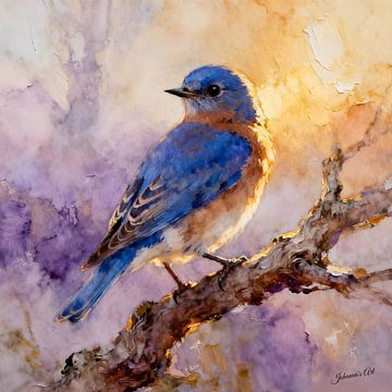 Prachtige vogels van de wereld - Oostelijke blauwe vogel2 van Johannas Art Creations