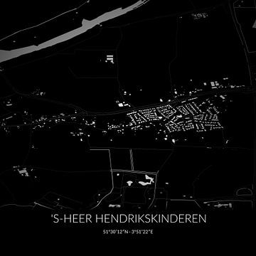 Zwart-witte landkaart van 's-Heer Hendrikskinderen, Zeeland. van Rezona