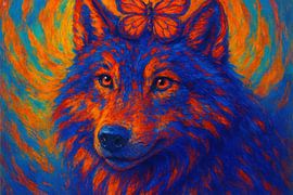 Fiery wolf with delicate butterfly by Art & Soul Creations