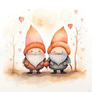 Deux gnomes joyeux dans les tons orange sur Lauri Creates