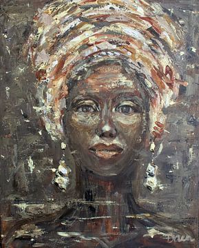 An abstract painting of an African woman by Mieke Daenen