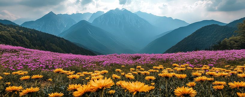 Sea of flowers under the mountains by ByNoukk