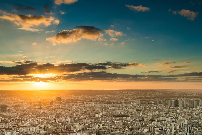 Zonsondergang Parijs - Uitzicht Tour Montparnasse - 3 van Damien Franscoise