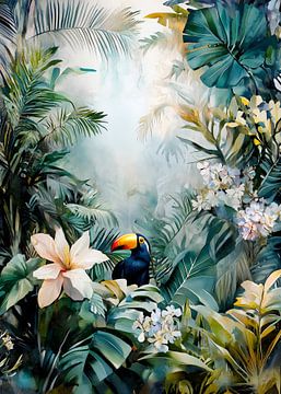 Forêt tropicale et toucan sur JBJart Justyna Jaszke