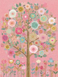 Arbre à fleurs dans une ambiance rose sur Wall Wonder