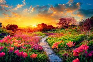 Blumen in einem Park im Frühling Illustration