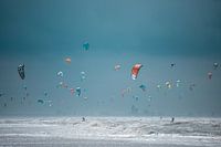 Kite-Surfer mit Scheveningen im Hintergrund