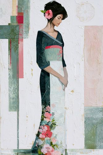 vrouw met bloemen japandi