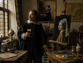 Vermeer in zijn Atelier met de Parel van Peter Pen tekeningen en schilderijen