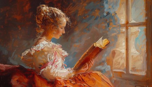 Lezend meisje historisch olieverf panorama