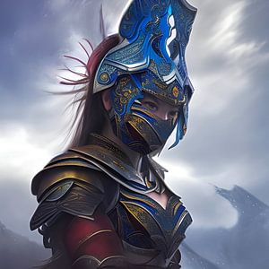 Fantasy-Kriegerin des Elements Wasser in Rüstung