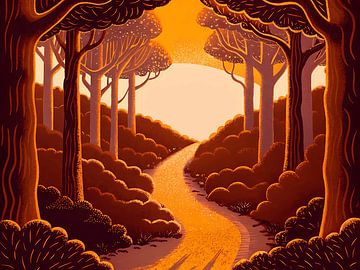 Gouden pad door het bos van Artistic