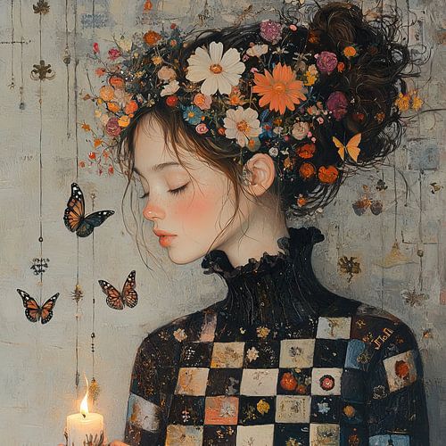 Romantisch Portret Bloemige Krans