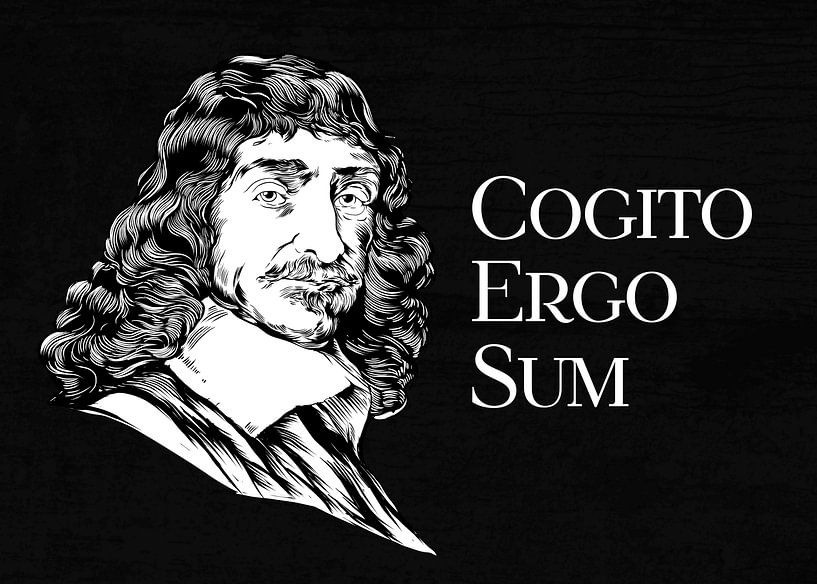 Porträt von René Descartes mit lateinischem Zitat von Pixelbull Design