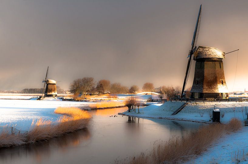 Winterdag bij de poldermolens van Marc Hollenberg