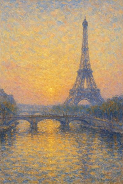 Eiffeltoren Dageraad Glow - Impressionistische muurschilderij voor elegante interieurs van Travel Shop